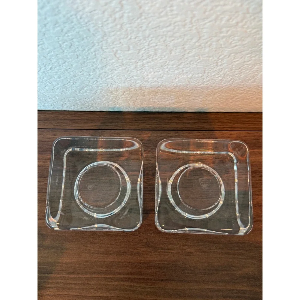 Orrefors Sweden PAIR of Ice‎ Cube Crystal Votive Candle Holders 2 3/4